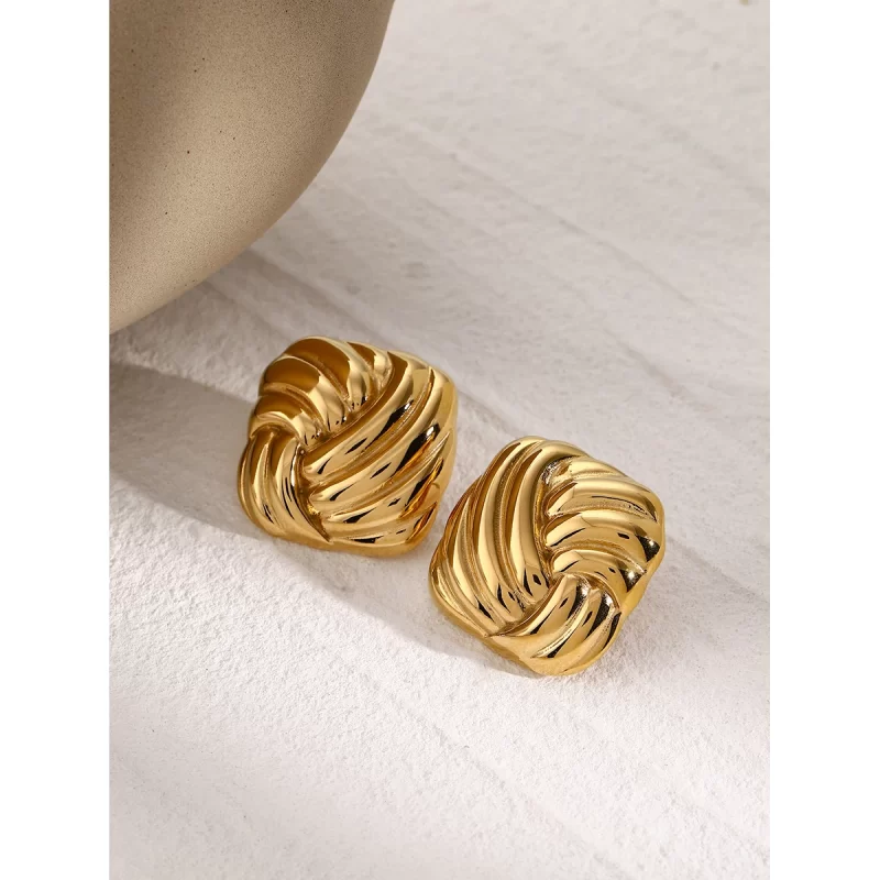 Waterproof 18k PVD Gold Stainless Steel Stud Gold Silver Plating Two Tone Plated High Polish Rope Spiral Swirl Texture Earring - Image 4