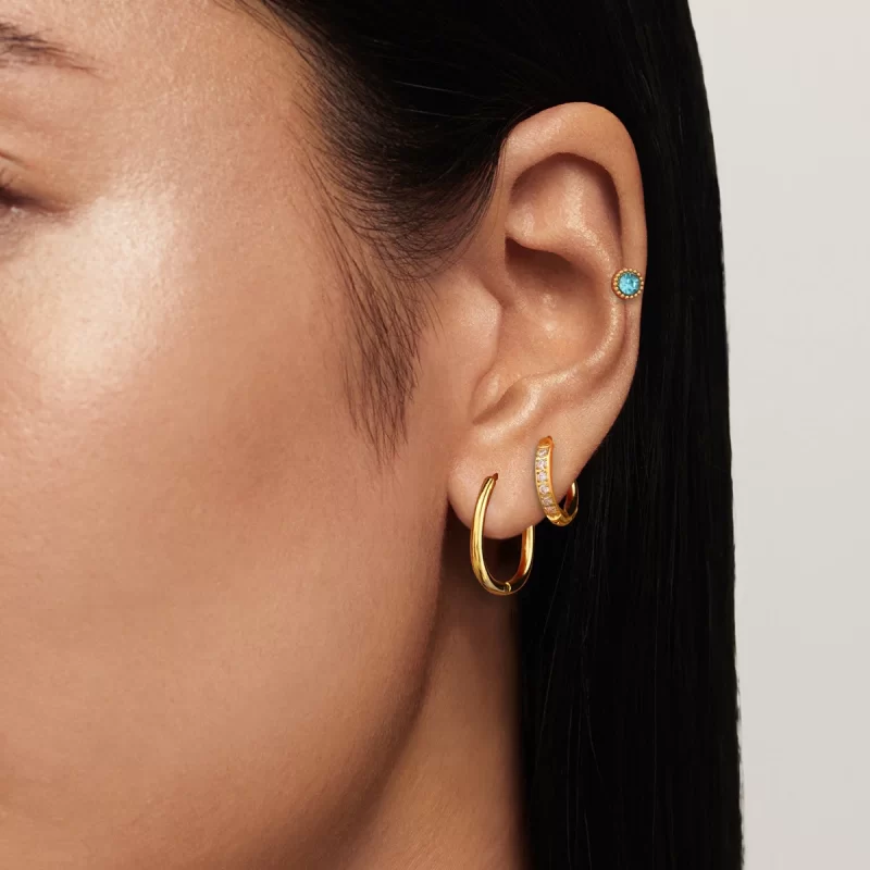 18k Gold Stainless Steel Jewelry Blue Zircon and White Water Drill Ear Clips Chic Jewelry Set of 3 Everyday Wear - Image 2