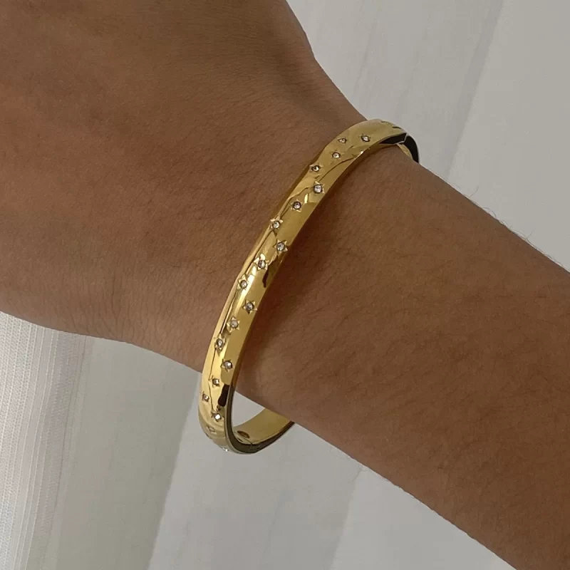 J&D 18k Gold Stainless Steel Star Rhinestone Bracelet 6mm Modern Luxury Jewelry - Image 2
