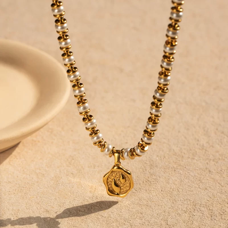 Tear Drop Glass Pearl Pendant Necklace 18K PVD Gold Plated Stainless Steel Mermaid Tear Bead Necklace for Women - Image 2