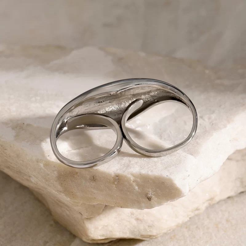 Waterproof Stainless Steel Two Fingers Ring 18K PVD Gold Plated Geometric High Polished Chunky Ring for Girl Gift - Image 3