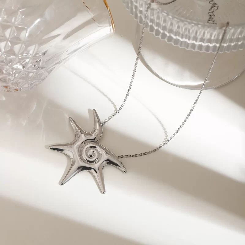 J&D Niche Stainless Steel Starfish Spiral Pendant Necklace Irregular Fine Jewelry with Durable Steel Color - Image 4