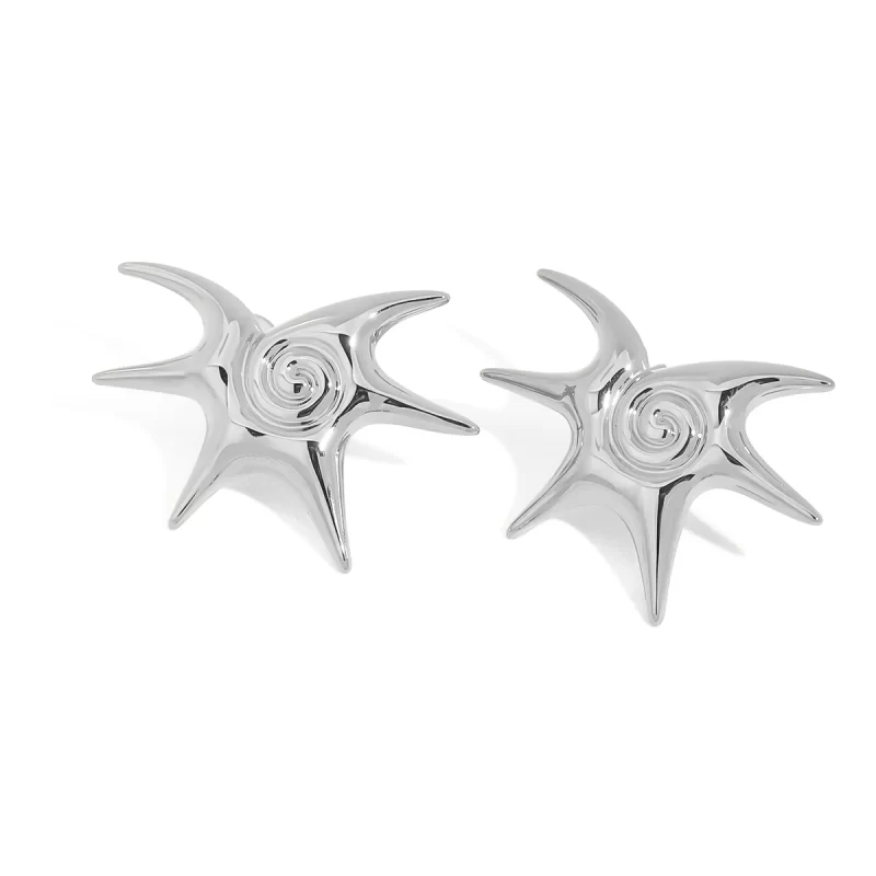 Steel Color Stainless Steel Irregular Starfish Spiral Earrings Trendy Stud Stylish Neutral Decoration