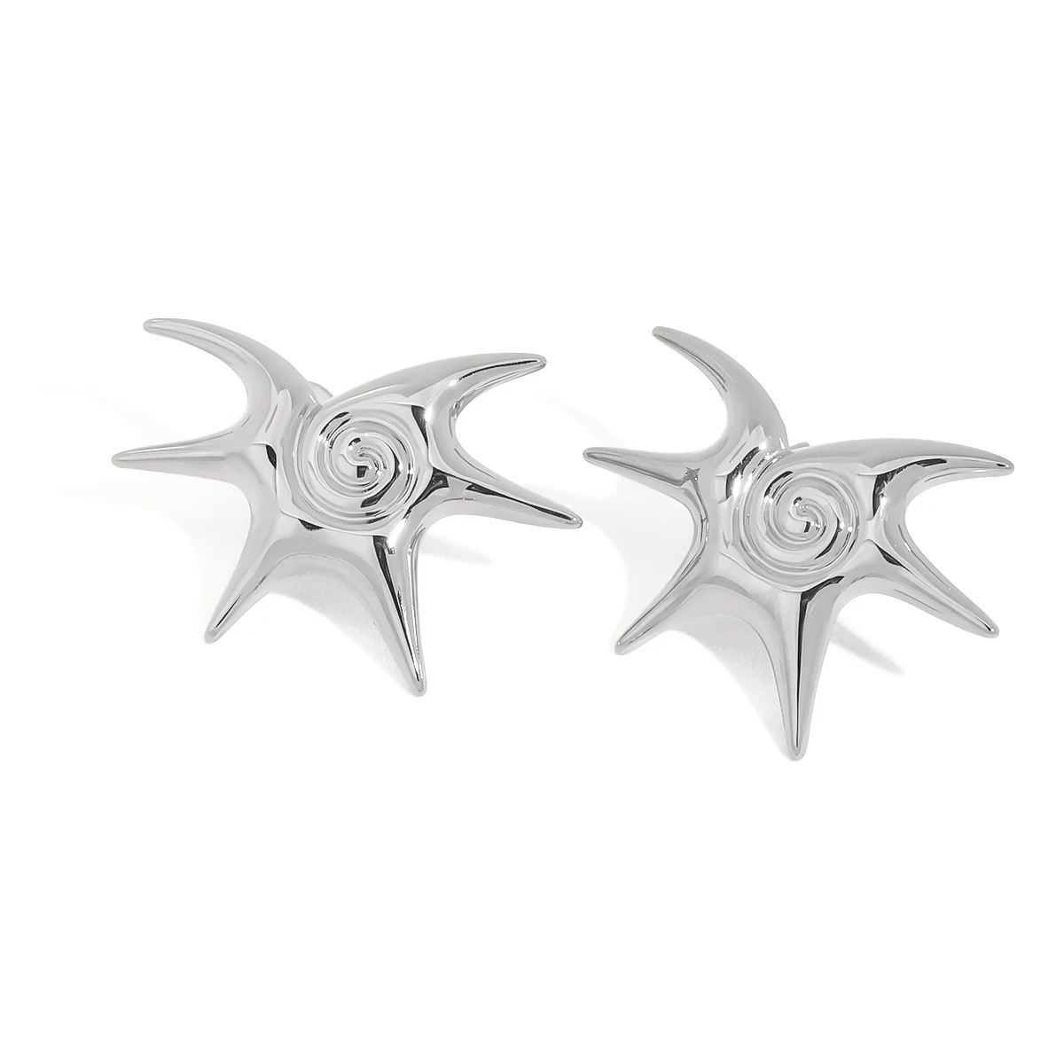 Steel Color Stainless Steel Irregular Starfish Spiral Earrings Trendy Stud Stylish Neutral Decoration