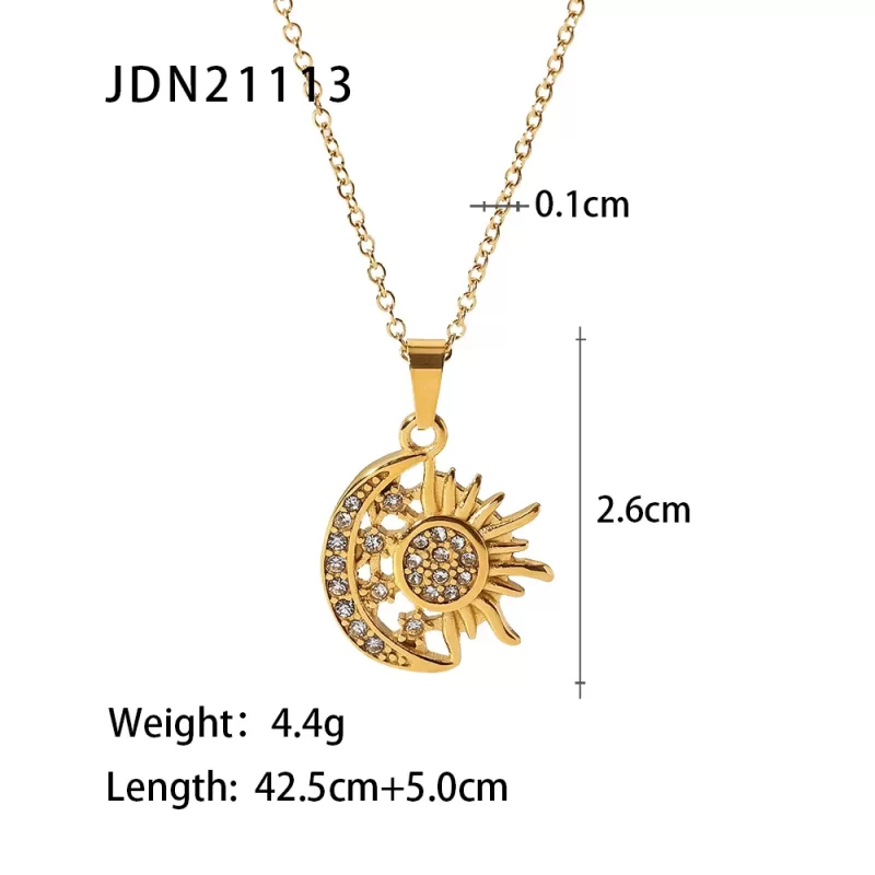 Stainless Steel Zircon Moon Sun Necklace Women 18K Gold Plated Moon Sunburst Pendant Necklace for Girls - Image 6