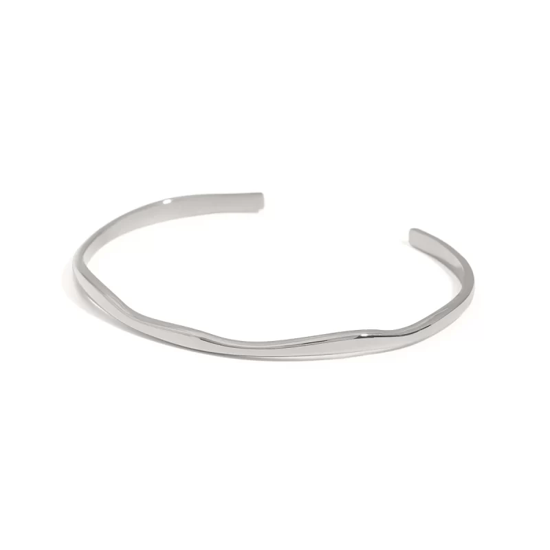 J&D Jewelry 18K Gold Plated Geometric Hypoallergenic Twist Wave Thin Matching Wide Cuff Bangle