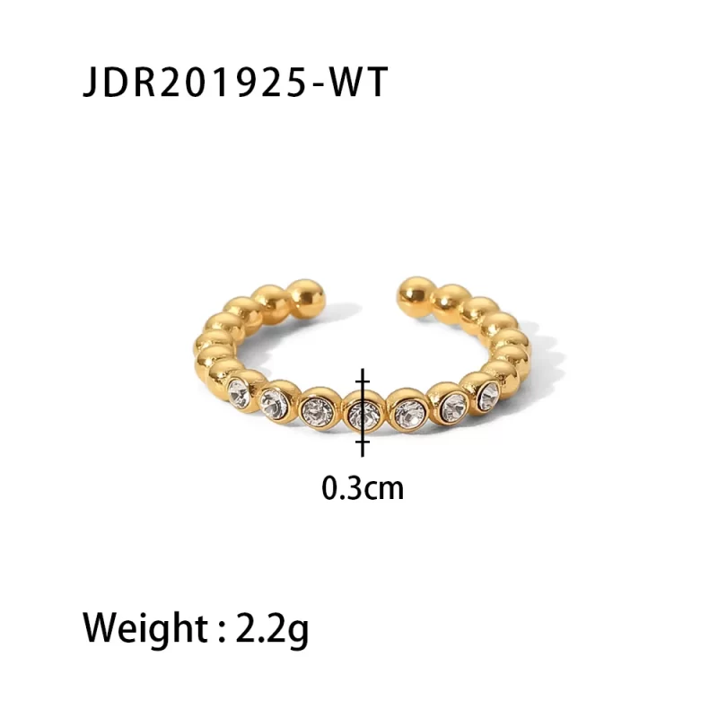 INS Dainty Thin Bead Green Zircon Ring Jewelry Stainless Steel Zirconia Paved Bead Open Ring - Image 2