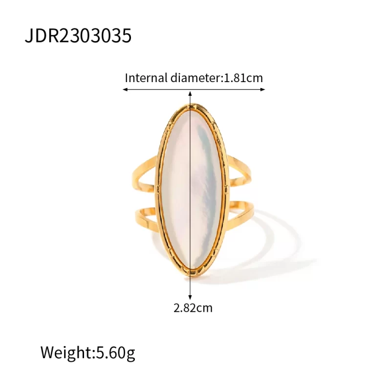 INS Style Waterproof Jewelry 18k Gold Plated Oval Geometry Natural White Shell Open Ring for Women - Image 4