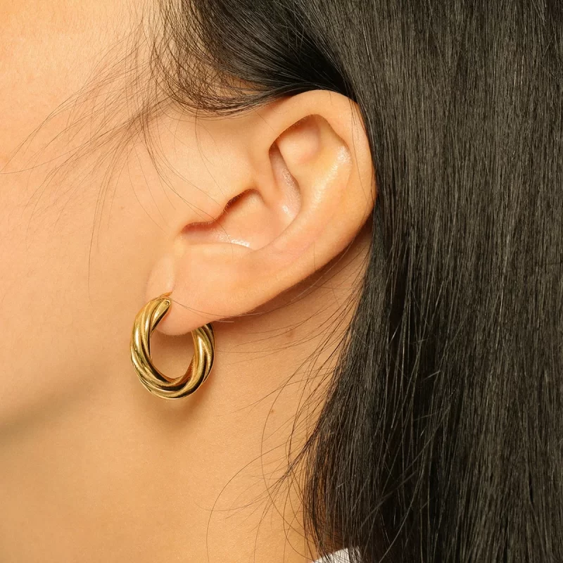 20mm Unique Bold Twist Hoop Earrings 18K Gold Plated Stainless Steel Twist Hoop Earrings for Women - Image 3