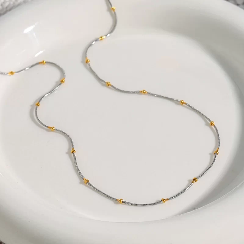 J&D 18K Gold Stainless Steel Elegant Fashion Jewelry Two-Tone Round Snake Chain Bead Necklace - Image 4