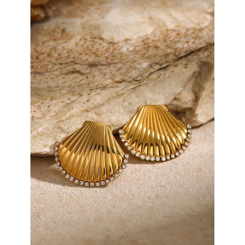 Ocean Shell Women Jewelry 18K Gold Plated Stainless Steel Stud Earring Gift Waterproof Texture Earring - Image 5