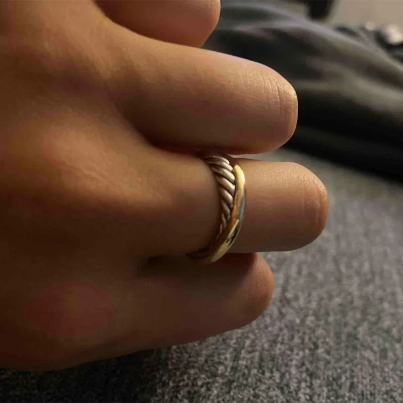 J&D Minimalist Design Jewelry Stainless Steel Rings for Women 18K Gold Plated Two Tone Cross Rings - Image 2