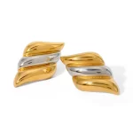 Waterproof 18k PVD Gold Stainless Steel Two Tone Plated High Polish Smooth Round Rope Spiral Texture Earring