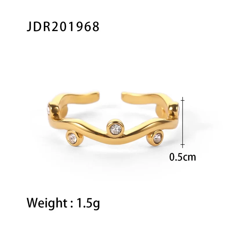 J&D 18K Gold Plated White Round Zircon Willow Leaf Stainless Steel Rings Women Daily Jewelry - Image 5