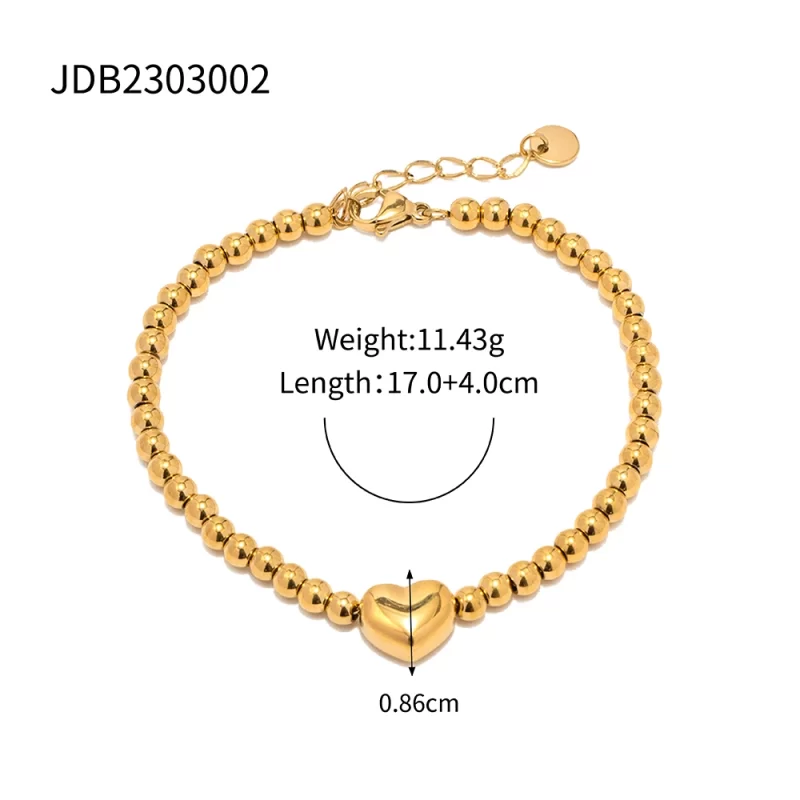Stainless Steel 16K Gold Heart Beaded Bracelet for Girls Women - Image 6