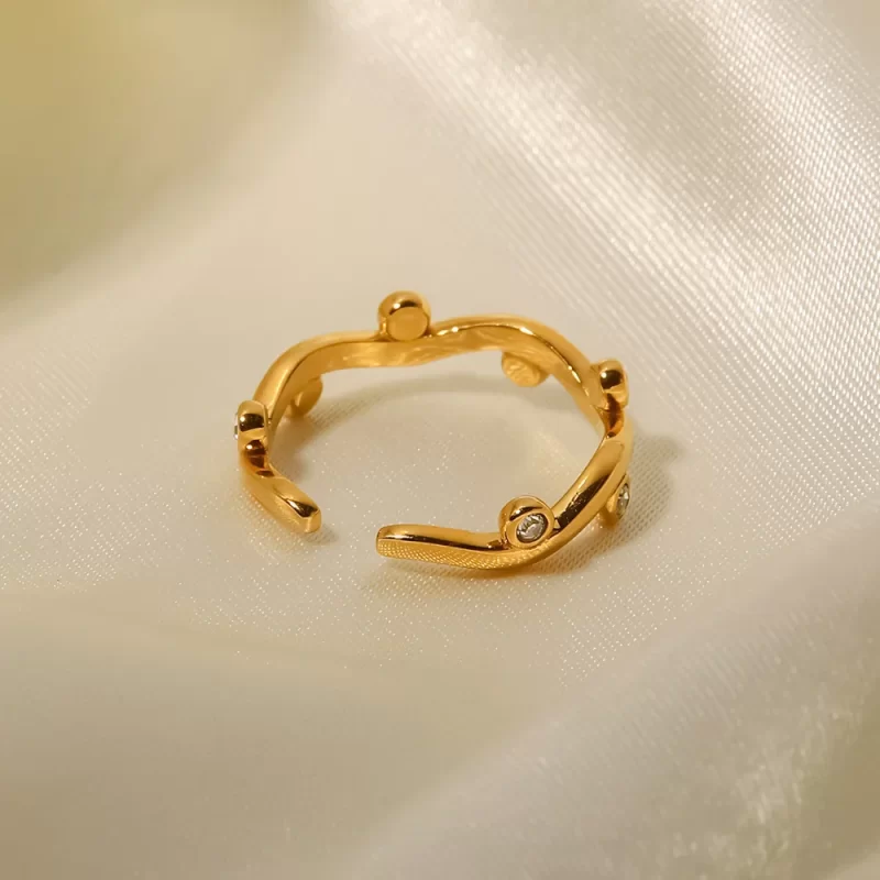 J&D 18K Gold Plated White Round Zircon Willow Leaf Stainless Steel Rings Women Daily Jewelry - Image 4