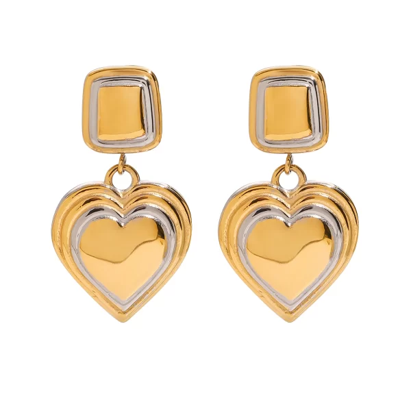 18K Gold Plated Waterproof Stainless Steel Chunky Hoop Huggie Heart Shape Pendant Earring Women