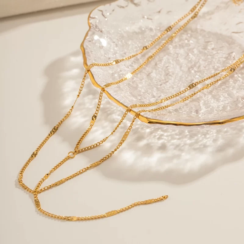 Waterproof Jewelry Simple Chain Necklace Stainless Steel Y Shape Double Layer Chain Necklace for Girls - Image 5