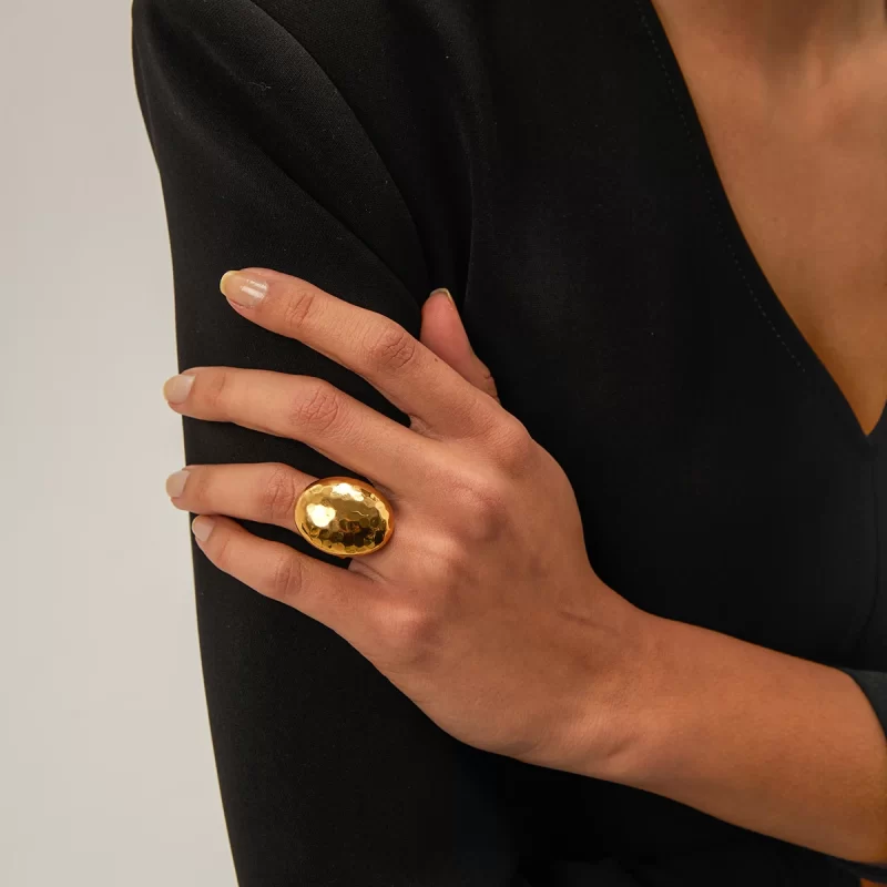 J&D 18K PVD Gold Plated Stainless Steel Malleolar Groove Ellipsoid Rings Fashion Gold Plated Rings for Women - Image 2