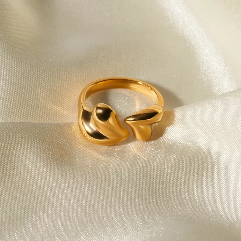 J&D Dissymmetry Heart Shaped Opening Ring 18K Gold Plated Stainless Steel Fashion Women's Jewelry for Girls - Image 3