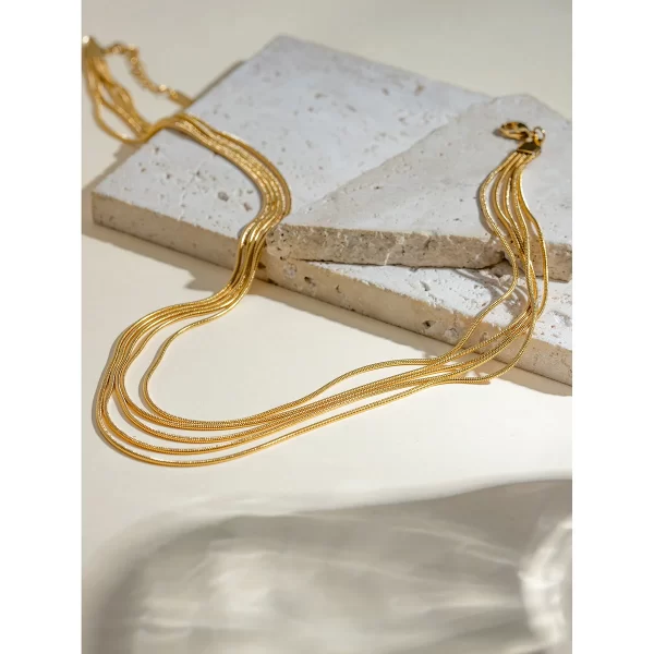 J&D 18K Gold Plated Stainless Steel Link Chain Necklace Multi-Layer Snake Style Trendy 40+41+42+43+44+5cm for Anniversaries