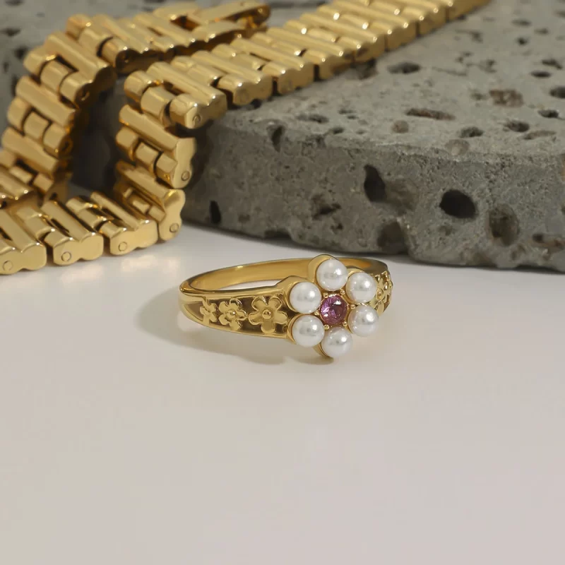 J&D Best Selling Vintage Stainless Steel 18K Gold Rings Luxury Jewelry Pearl Heart Square Watch Rings - Image 5