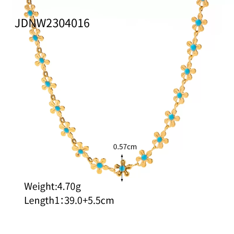 Ins Popular Stainless Steel Flower Shape Chain Light Blue Oil Dripping Enamel Flower Charm Bracelet Necklace - Image 5