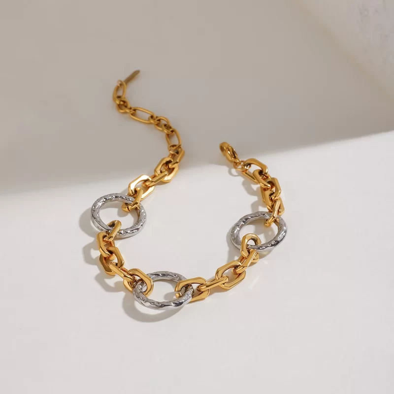 J&D Fashion Gold Plated Stainless Steel Color Blocked Bracelet Non-Fading Metal Chain Gold and Silver Colors Jewelry - Image 4
