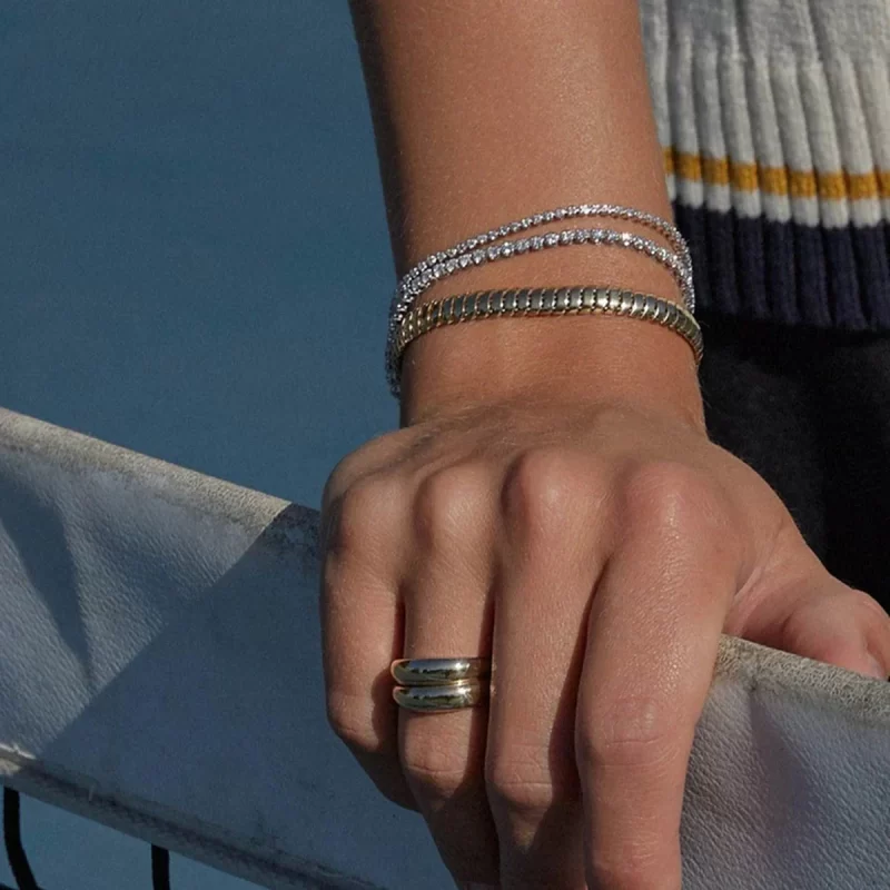 J&D Luxury 18K Gold Stainless Steel Tennis Chain 2MM Zircon Stone Bracelet Stylish Sports Casual Fashion Charm - Image 2