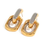 18K PVD Stainless Steel Gold Round Double Hollow Earrings