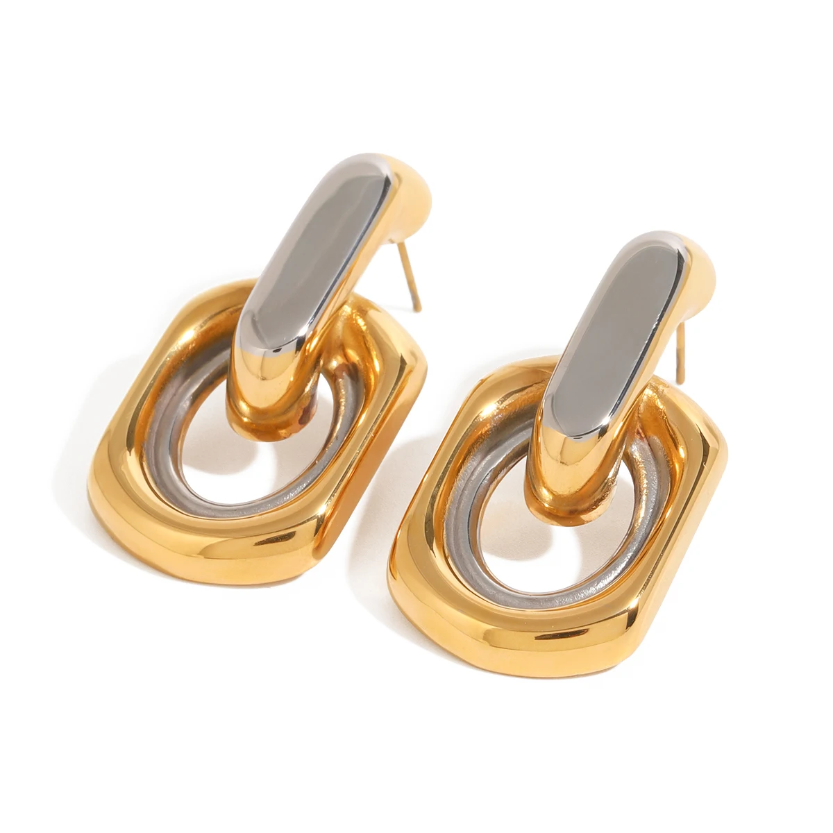 18K PVD Stainless Steel Gold Round Double Hollow Earrings