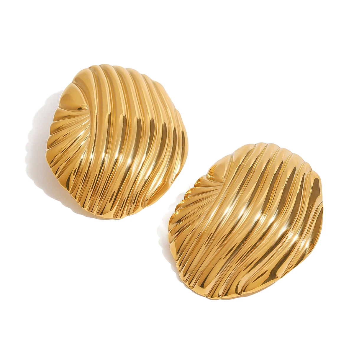 Trendy Waterproof 18K Gold Plated Stainless Steel Jewelry Gift Vintage French Elegant Medieval Ribbed Earrings