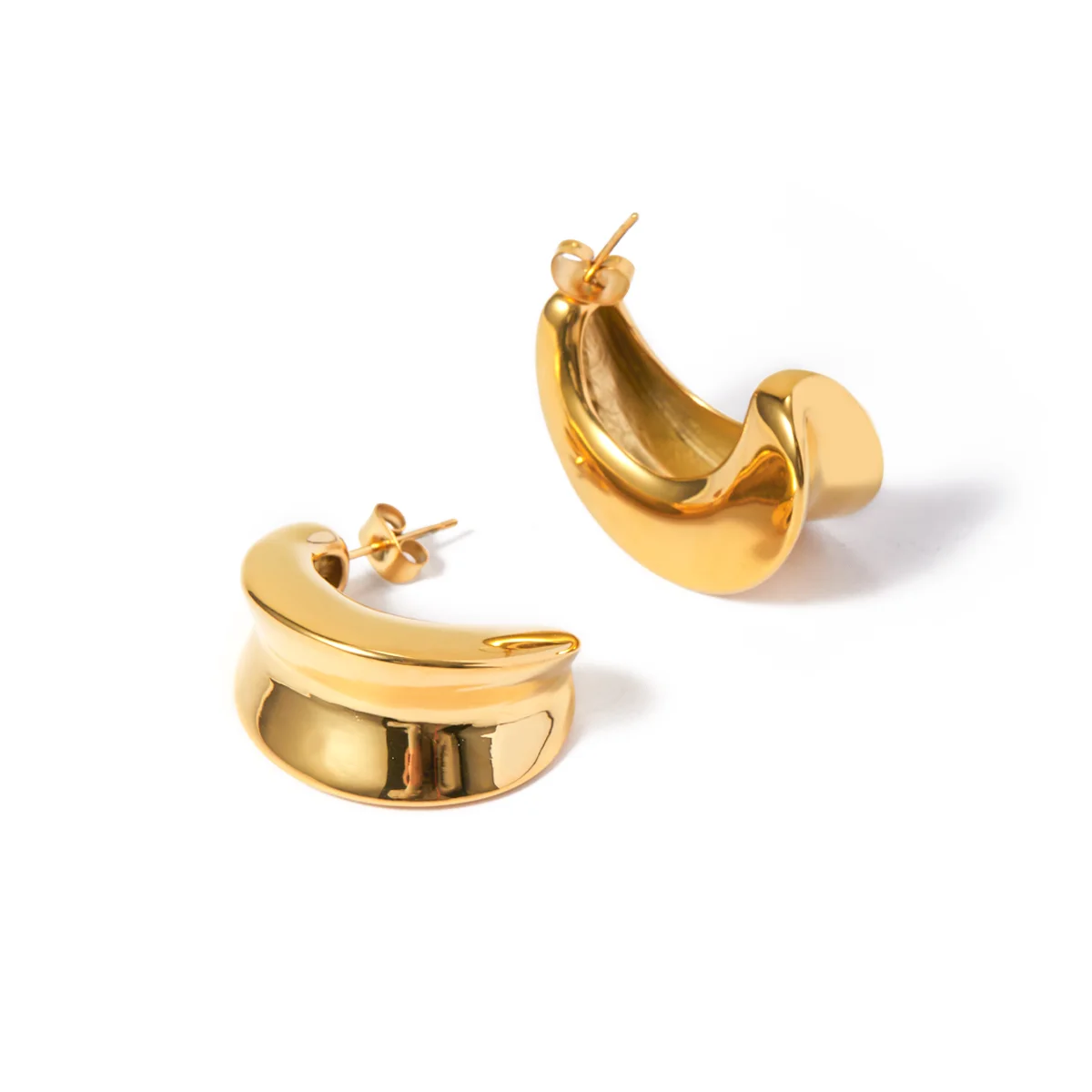 Low Key Luxury Stainless Steel Fashion Trendy Jewelry Hoop Earrings Concave Convex CC Earrings