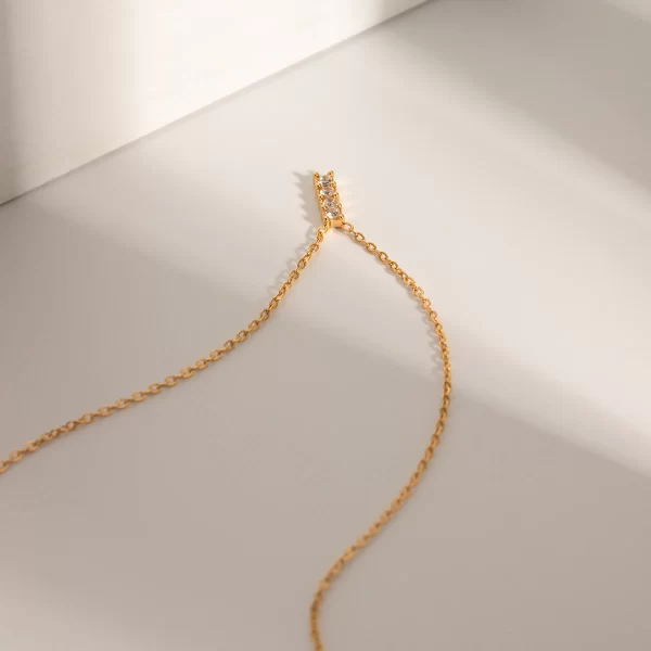 J&D Jewelry Geometric 18K Gold Plated Stainless Steel Bar Clear Cubic Zirconia Pendant Necklace for Women