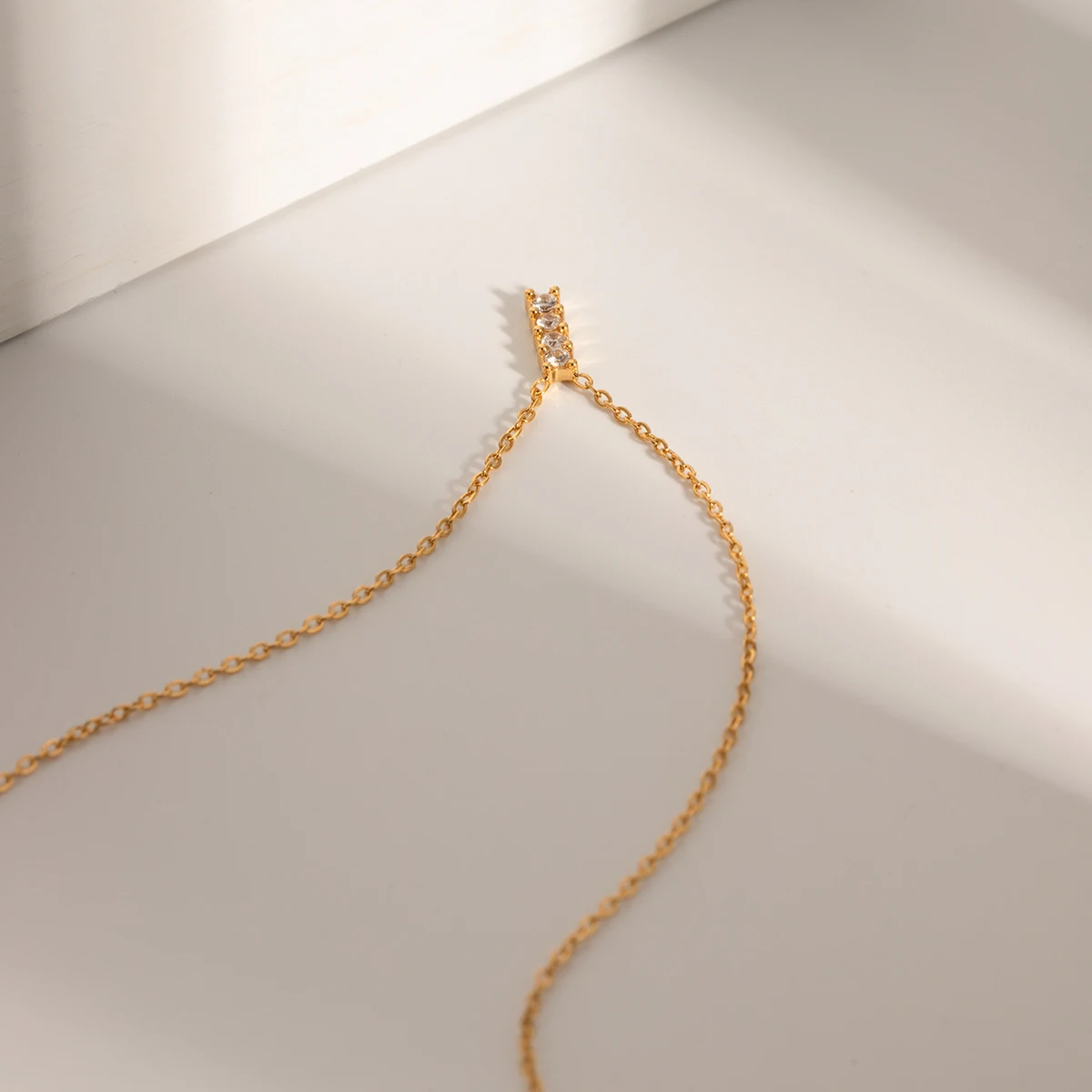 J&D Jewelry Geometric 18K Gold Plated Stainless Steel Bar Clear Cubic Zirconia Pendant Necklace for Women