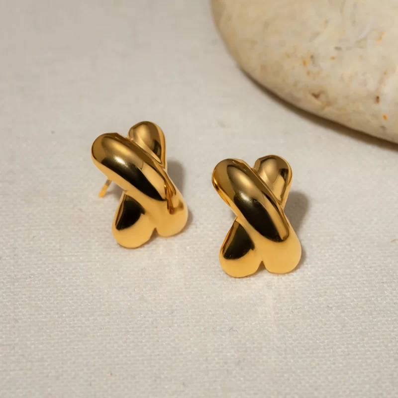 18k gold stainless steel simple line X-shaped earrings - Image 2