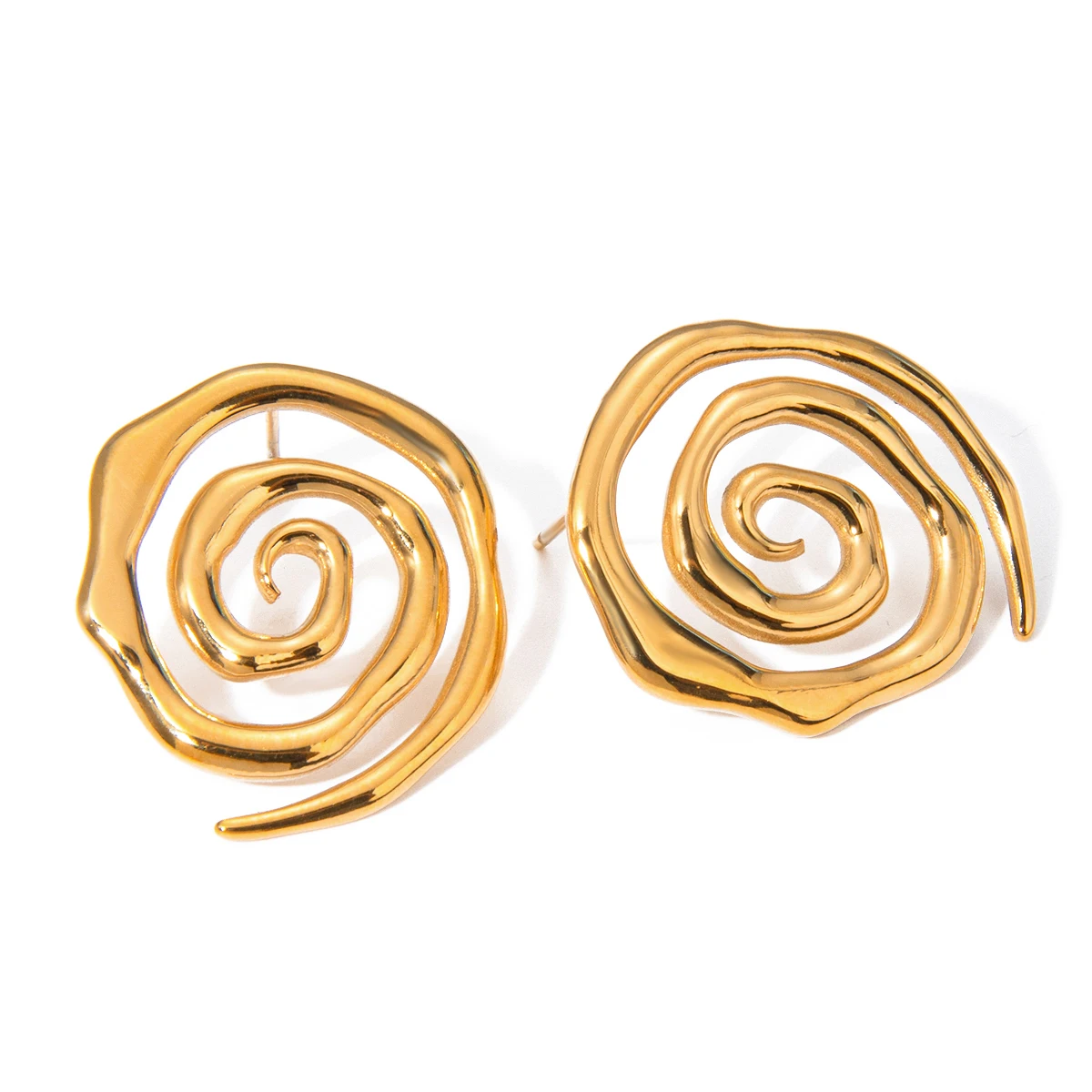 Waterproof 18k PVD Gold Stainless Steel Earring Swirl Stud Fashion Earring for Women Round Rope Spiral Texture Earring for Girl