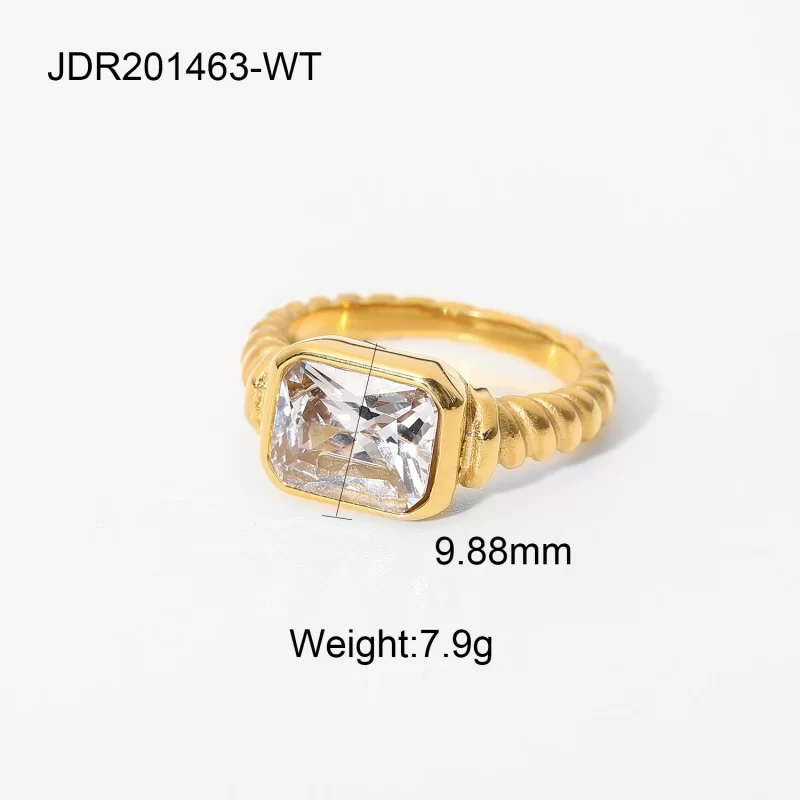 J&D 18K PVD Gold Plate Stainless Steel Rings Trendy Waterproof Delicate Zircon Adjustable Ring - Image 2