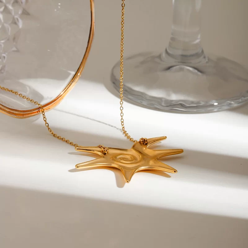 J&D Classic Stainless Steel Starfish Spiral Pendant Necklace 18K Gold Plated for Anniversary Gifts - Image 2