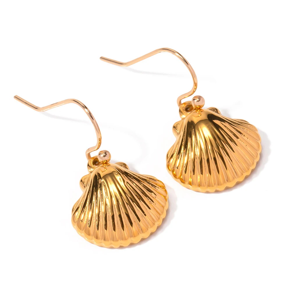 Jewelry Summer Stainless Steel Ocean Earring Gift Waterproof Texture Sea Shell Drop Earring for Women