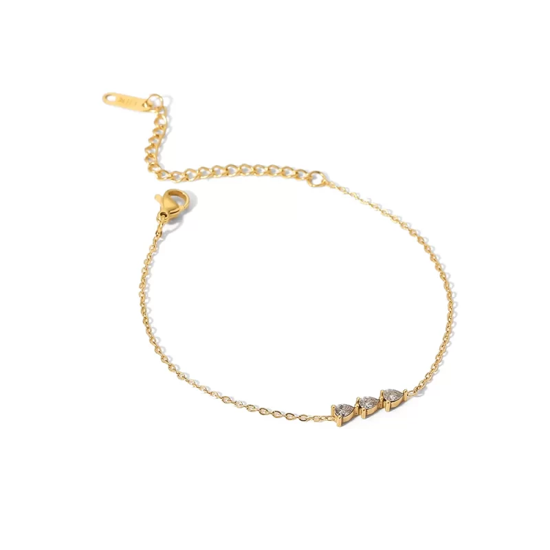 Dainty 18K Gold Plated Stainless Steel Fine Charm Mulit Cubic Zirconia Water Drop Pendant Bracelet for Women