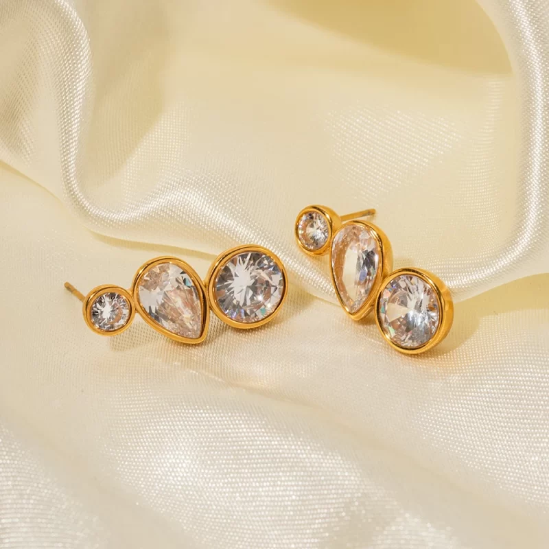 Dainty Jewelry 18K Gold Plated CZ Earring Stainless Steel Cubic Zirconia Pave Drop Stud Earring for Women - Image 2