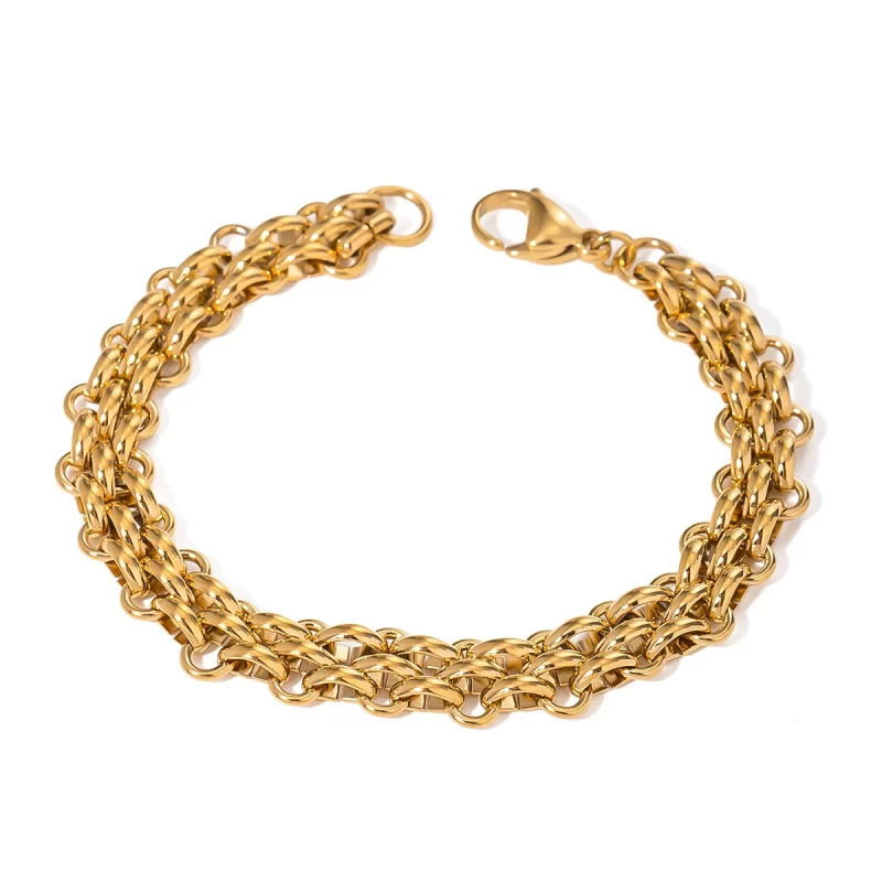 J&D 18k Gold Stainless Steel Heavy-Duty Woven Chain Bracelet Waterproof 207mm Durable