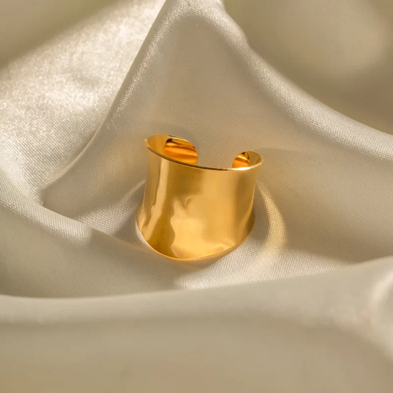 Chunky Jewelry 18K Gold Plated Stainless Steel Smooth Irregular Wide Surface Open Rings - Image 3