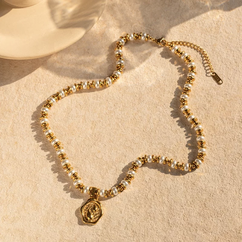 Tear Drop Glass Pearl Pendant Necklace 18K PVD Gold Plated Stainless Steel Mermaid Tear Bead Necklace for Women - Image 3