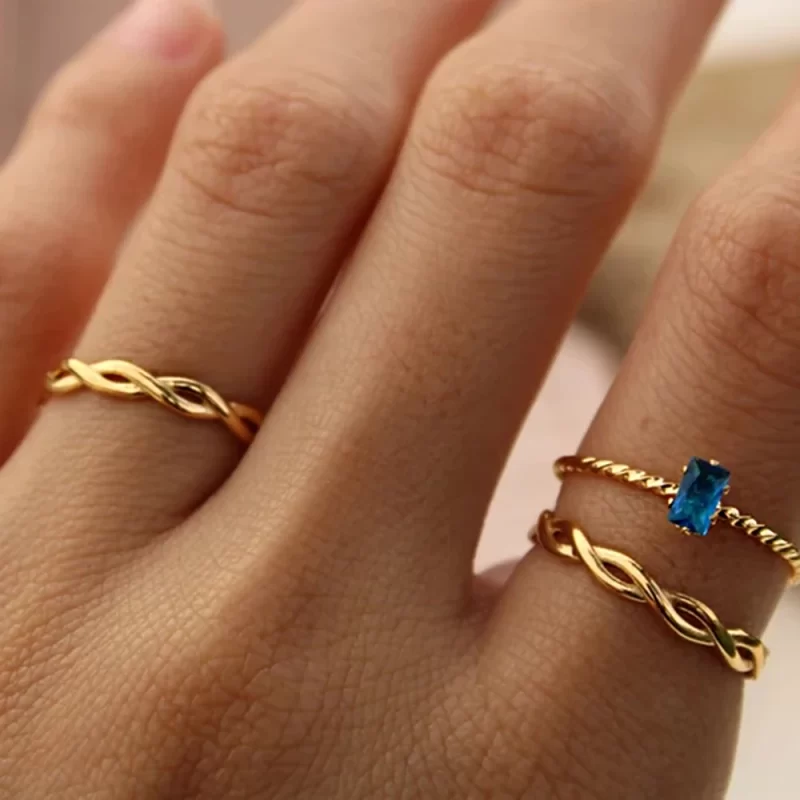 Minimalist 18K Gold Plated Stainless Steel Twisted Rings Geometric Hollow PVD Plating for Women - Image 3