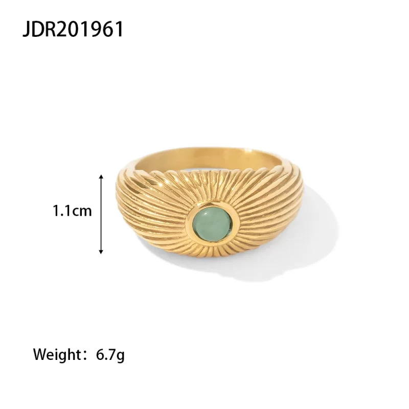 18K Gold Plated Stainless Steel Wide Chunky Natural Green Stone Sun Shape Rings Punk Style Unisex - Image 5