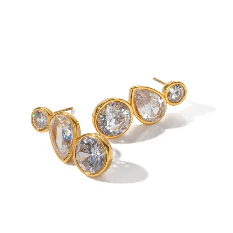 Dainty Jewelry 18K Gold Plated CZ Earring Stainless Steel Cubic Zirconia Pave Drop Stud Earring for Women