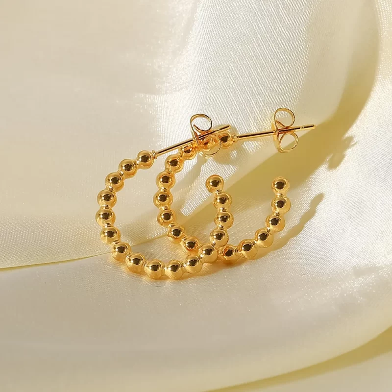 Small Round Beads Gold Plated C-shaped Earrings Stainless Steel Jewelry Stud Earrings for Gift - Image 4