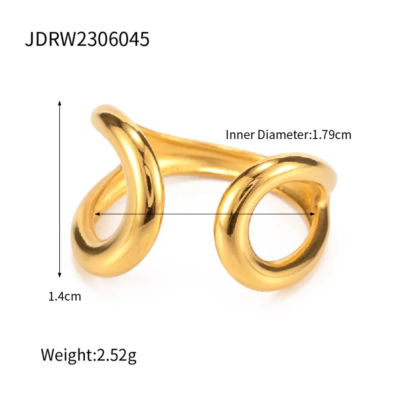 Geometric Jewelry Waterproof Stainless Steel 18K Gold Plated Hollow Double Layer Opening Ring for Women - Image 5